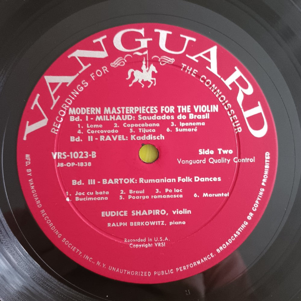 Eudice Shapiro - Plays Modern Masterpieces For The Violin - 1958 - VRS 1023 - Used - VG+ - Vinyl