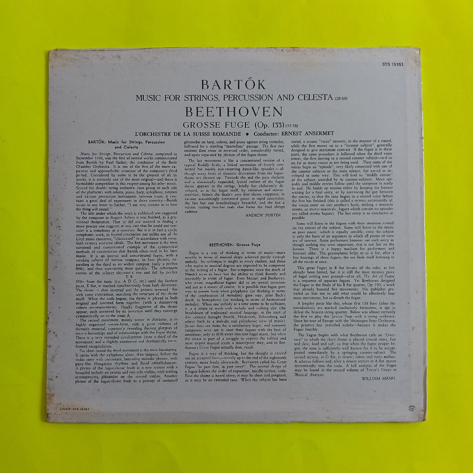 Ernest Ansermet - Music For Strings Percussion & Celesta / Grosse Fuge UK - STS 15151 - New - Sealed - Vinyl
