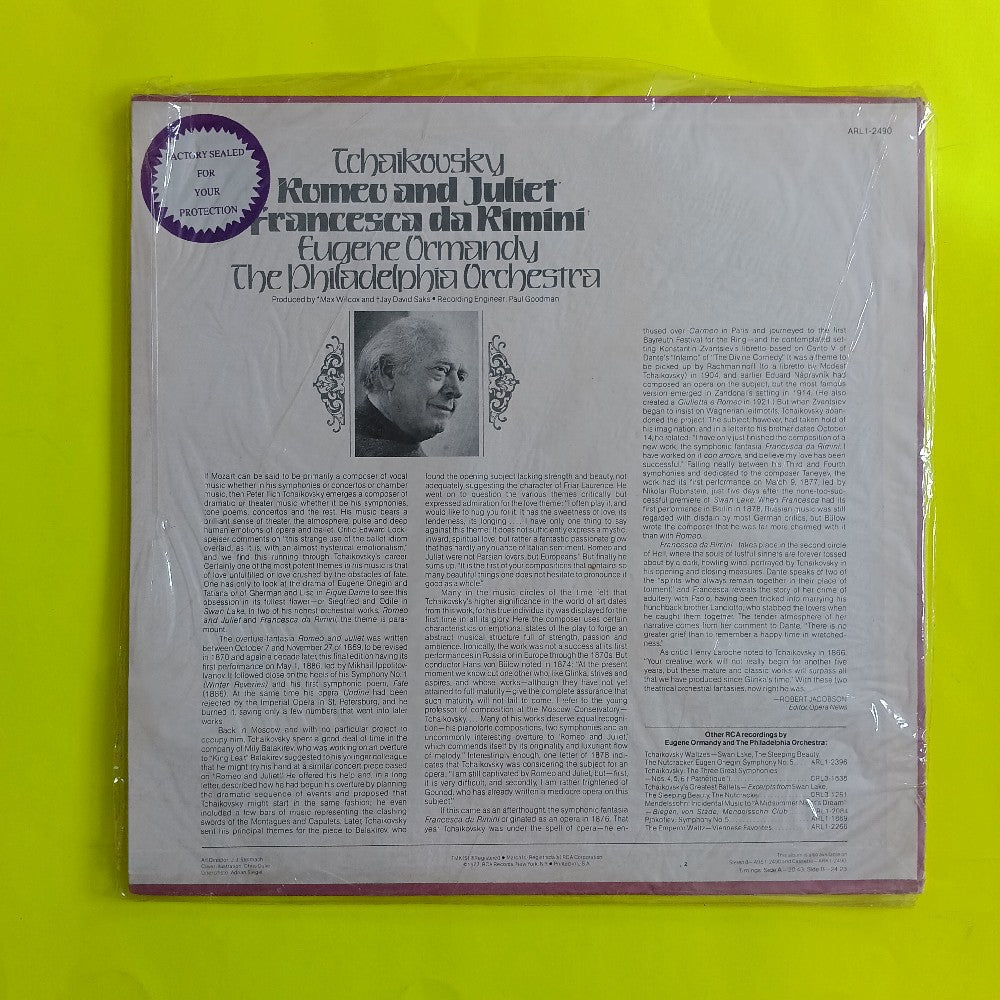 Francesca Da Rimini / Ormandy  - Romeo And Juliet - 1977 - ARL1-2490 - New - Sealed - Vinyl