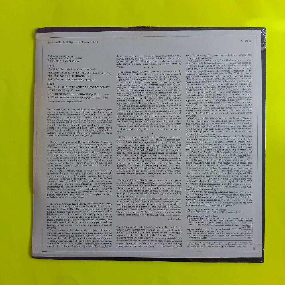 Gary Graffman - Graffman Plays Chopin - 1973 - M 31934 - New - Sealed - Vinyl