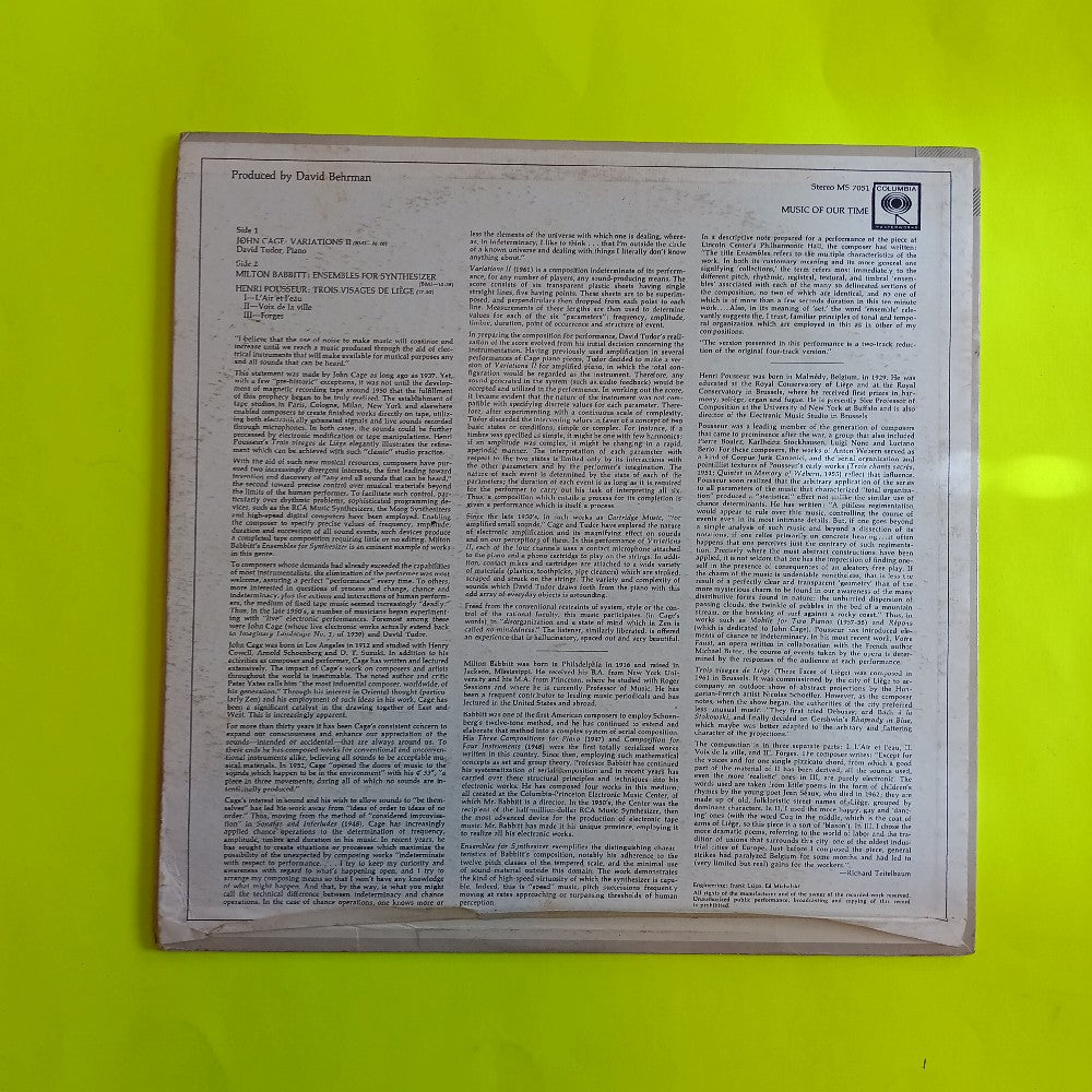 John Cage - New Electronic Music From Leaders Of Avant-Garde - 1967 - MS 7051 - Used - VG++ - Vinyl