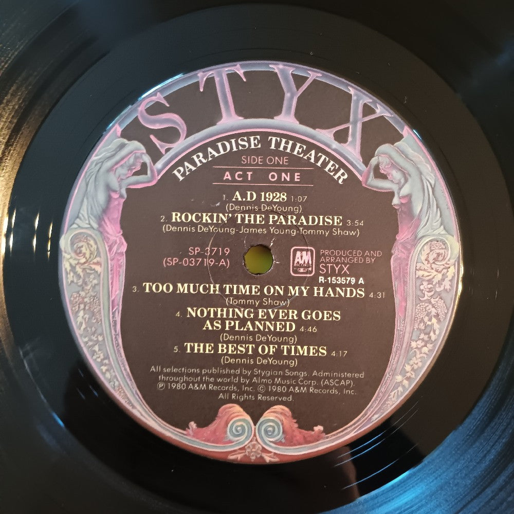 Styx - Paradise Theatre ETCHED CLUB EDITION - 1981 - SP 3719 / R 153579 - Used - VG++ - Vinyl
