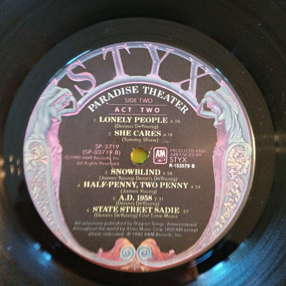 Styx - Paradise Theatre ETCHED CLUB EDITION - 1981 - SP 3719 / R 153579 - Used - VG++ - Vinyl
