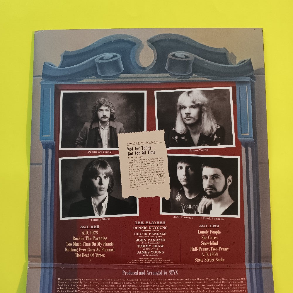 Styx - Paradise Theatre ETCHED CLUB EDITION - 1981 - SP 3719 / R 153579 - Used - VG++ - Vinyl