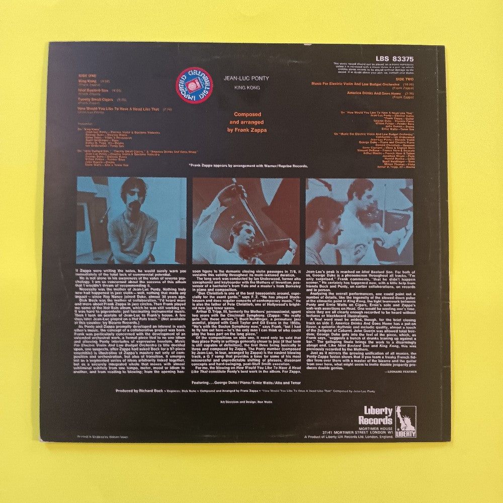 Jean-Luc Ponty - King Kong / The Music Of Zappa UK - 1970 - LBS 83375 - Used - EX - Vinyl