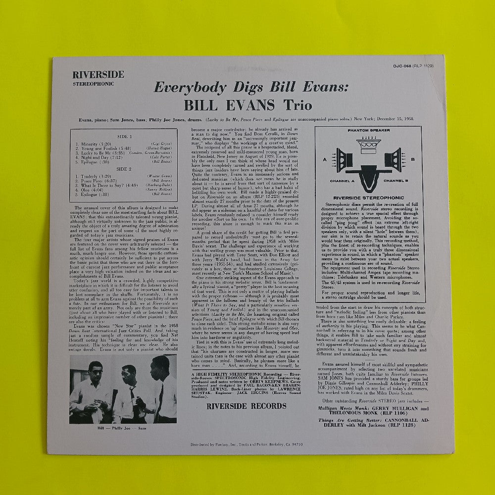 Bill Evans  - Everybody Digs Bill Evans - 1983 - OJC 068 - Used - VG++ - Vinyl