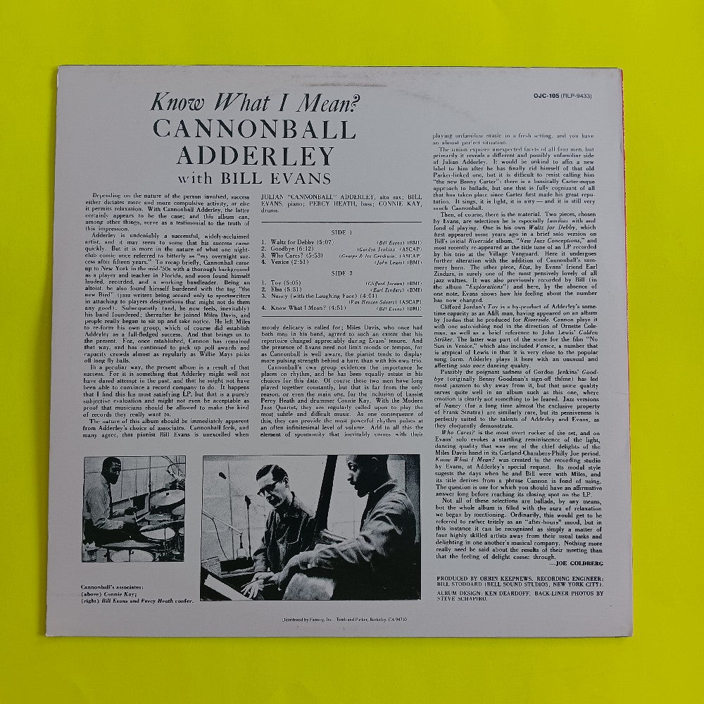Cannonball Adderley & Bill Evans - Know What I Mean? - 1984 - OJC 105 - Used - EX - Vinyl
