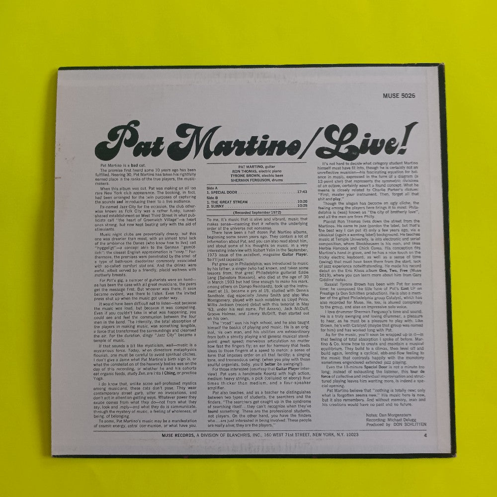 Pat Martino - Live! - 1974 - MR 5026 - Used - EX - Vinyl