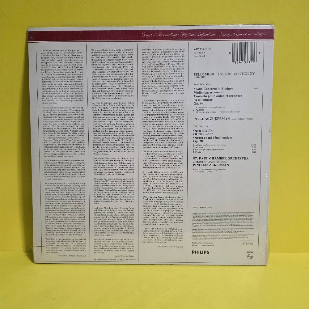 Mendelssohn - Pinchas Zukerman, St. Paul Chamber Orchestra - 1984 - 412 212-1 - New - Sealed - Vinyl