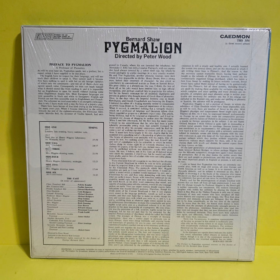 Michael Redgrave, Michael Hordern, Donald Pleasence - Pygmalion - TRS 354 - New - Sealed - Vinyl