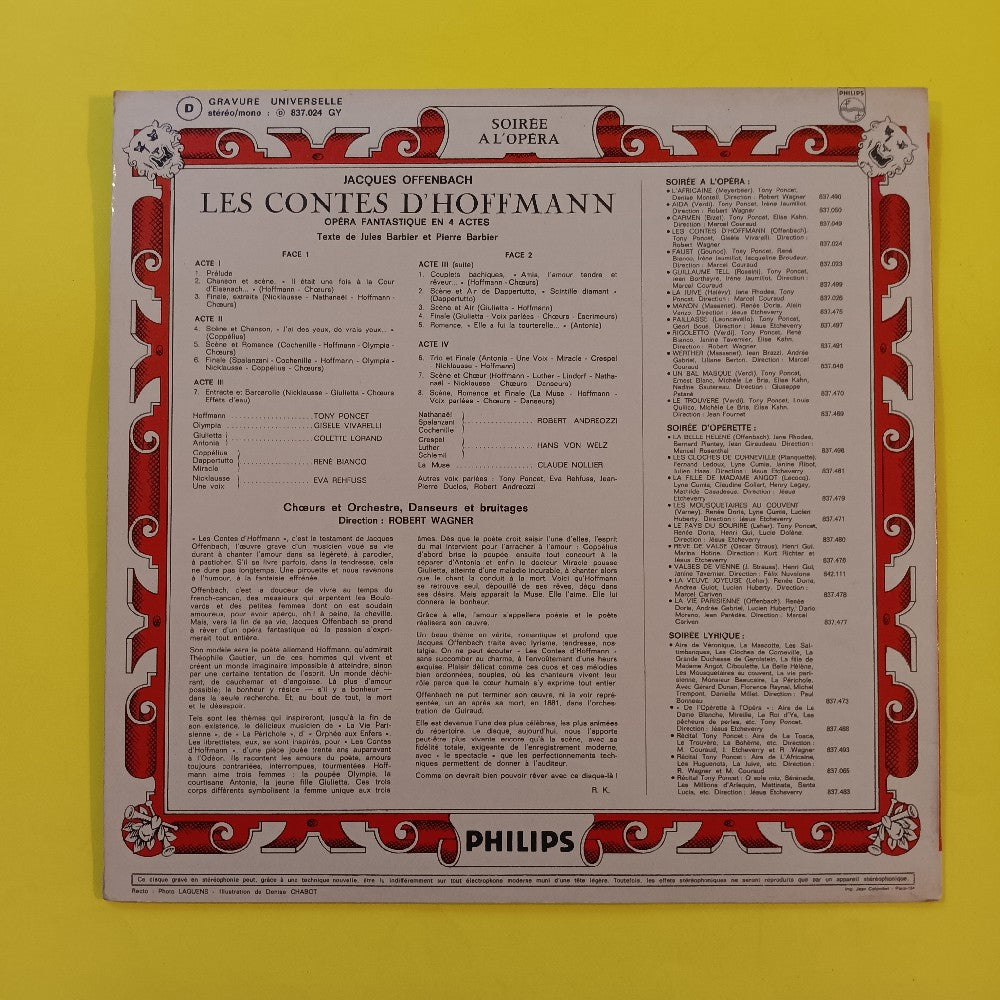 Tony Poncet / Robert Wagner - Offenbach: Les Contes D'Hoffman FRANCE - 1969 - 837.024 GY - Used - EX - Vinyl