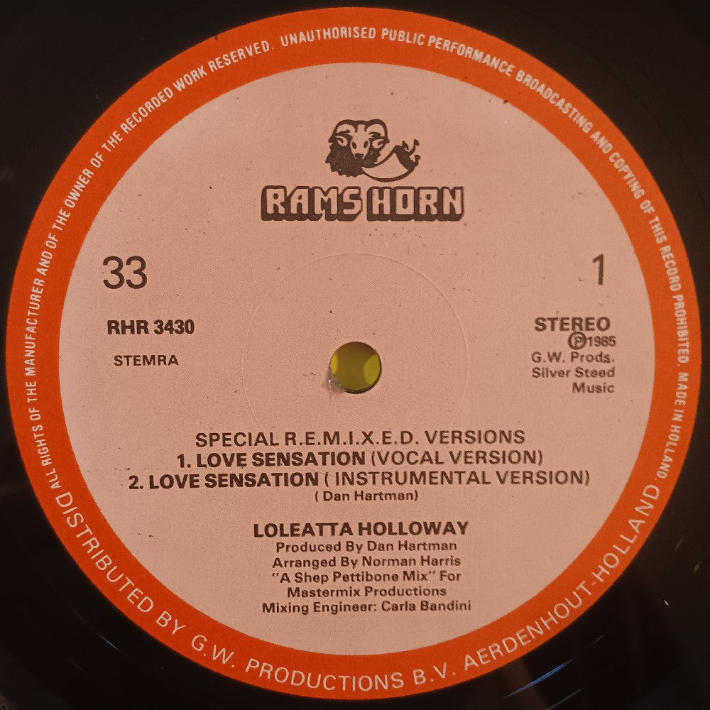 Loretta Holloway - Love Sensation SPECIAL REMIXED VERSIONS - 1986 - RHR 3430 - Used - VG++ - Vinyl