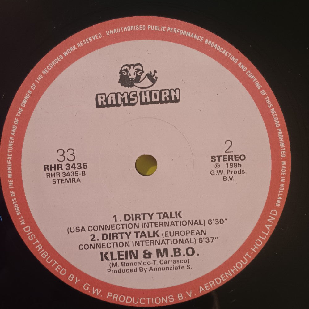 Klein & M. B. O.  - Dirty Talk HOLLAND Italo-Disco - 1985 - RHR 3435 - Used - VG++ - Vinyl