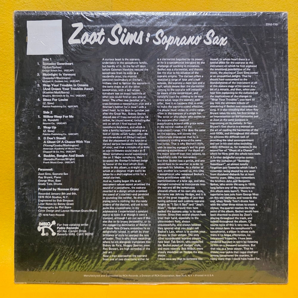 Zoot Sims - Soprano Sax / Promo  - 1976 - 2310-770 - New - Sealed - Vinyl