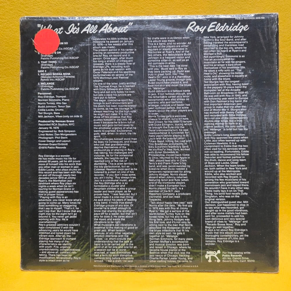Roy Eldridge  - What It's All About - 1976 - 2310-766 - New - Sealed - Vinyl