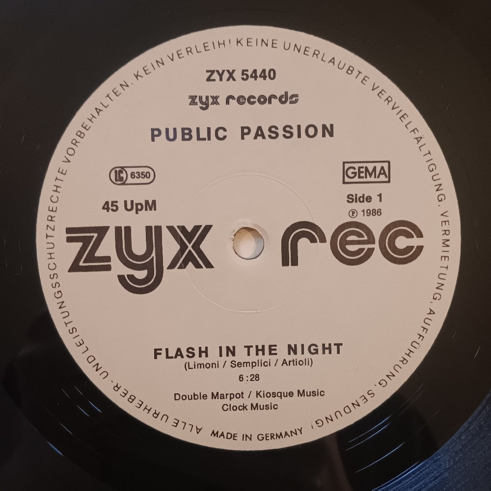 Public Passion - Flash In The Night GERMANY - 1986 - ZYX 5440 - Used - VG++ - Vinyl