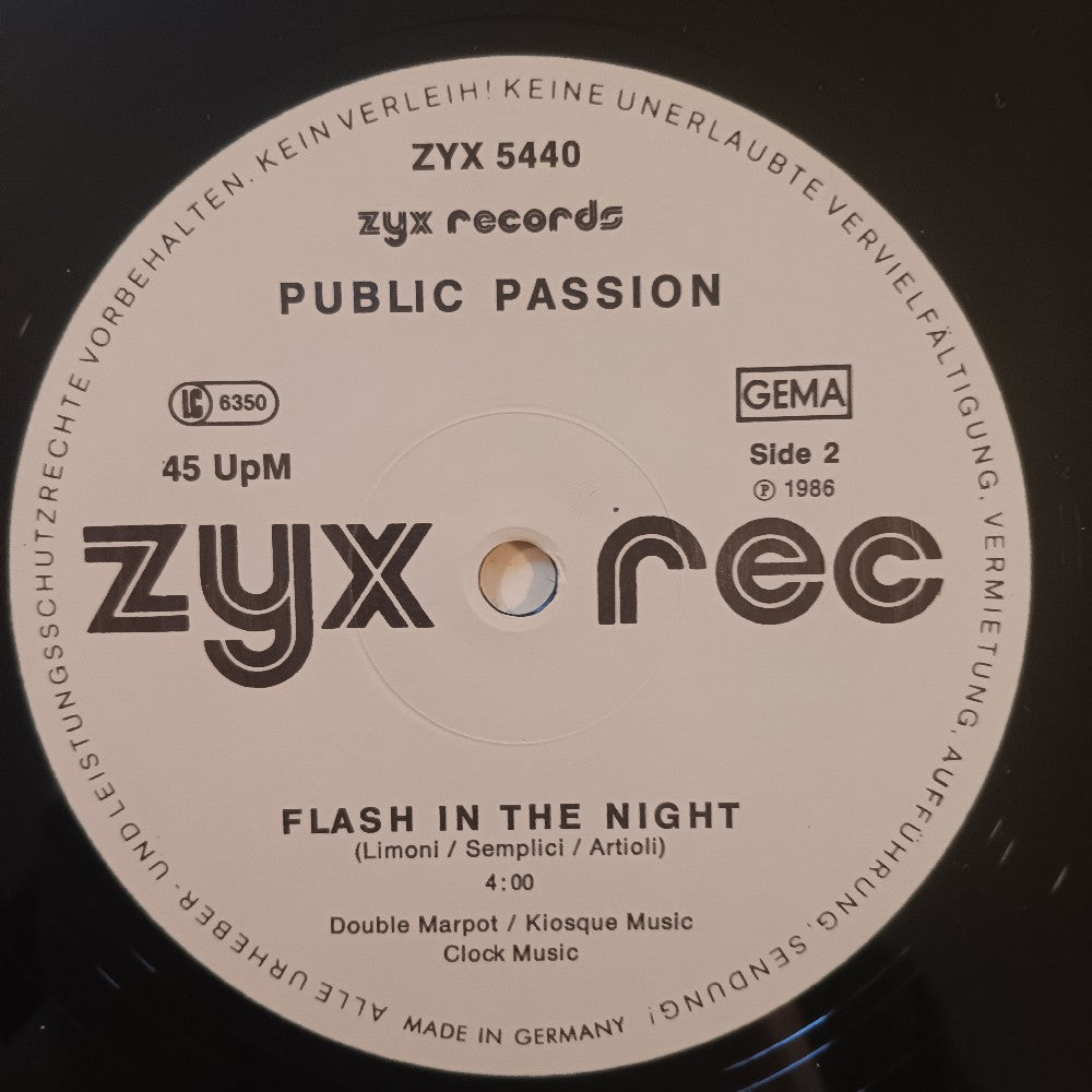 Public Passion - Flash In The Night GERMANY - 1986 - ZYX 5440 - Used - VG++ - Vinyl