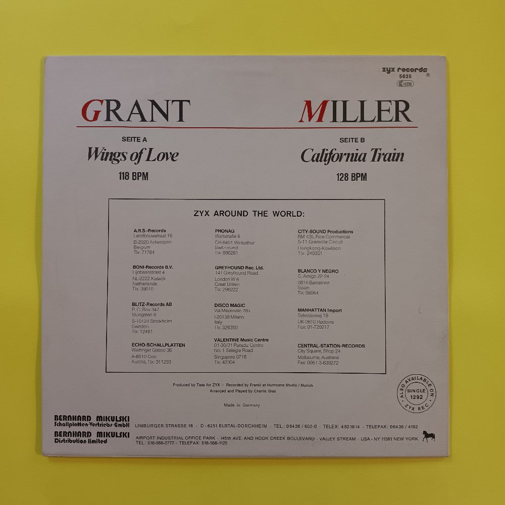 Grant Miller - Wings Of Love GERMANY ITALO-DISCO - 1987 - ZYX 5635 - Used - EX - Vinyl