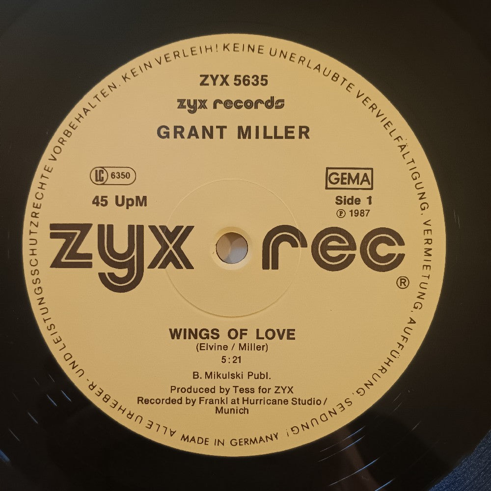 Grant Miller - Wings Of Love GERMANY ITALO-DISCO - 1987 - ZYX 5635 - Used - EX - Vinyl