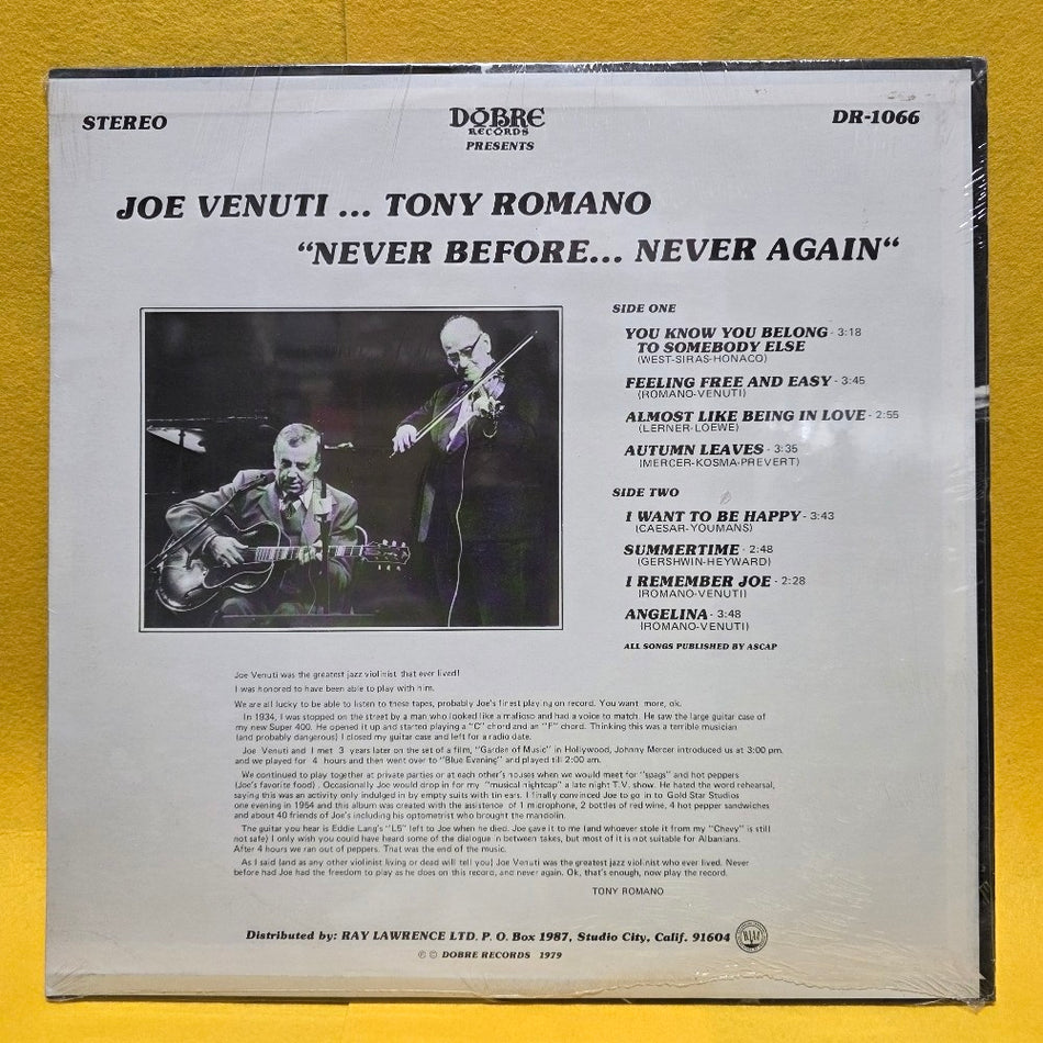 Joe Venuti, Tony Romano - Never Before.. Never Again  - 1979 - DR-1066 - New - Sealed - Vinyl