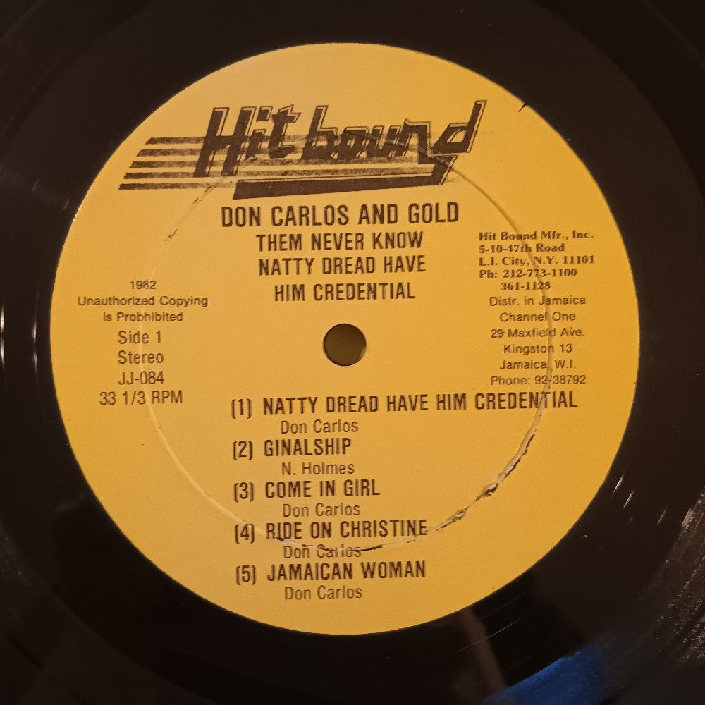 Don Carlos & Gold - Them Never Know Natty Dread Have Him Credential - 1982 - JJ 084 - Used - VG+ - Vinyl