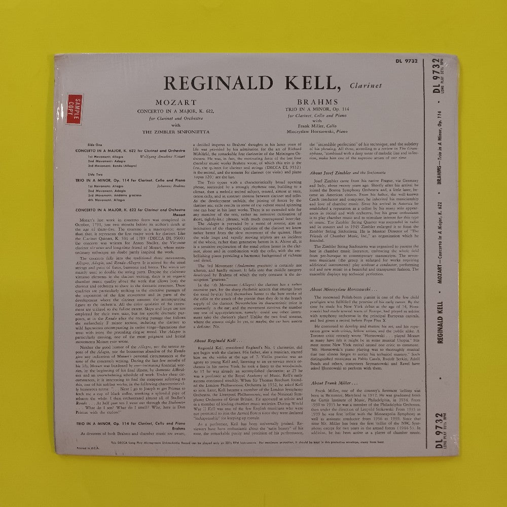 Reginald Kell - Mozart Clarinet Concerto In A / Trio In A PROMO - 1954 - DL 9732 - New - Sealed - Vinyl