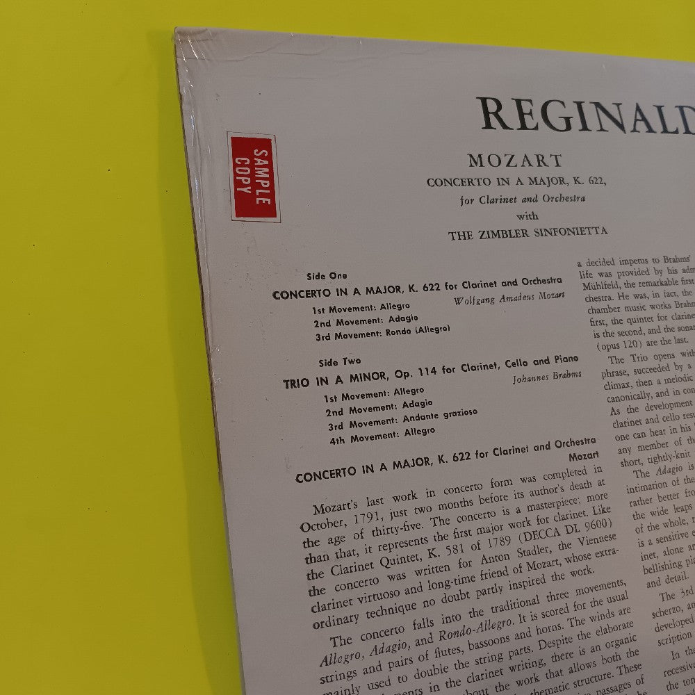 Reginald Kell - Mozart Clarinet Concerto In A / Trio In A PROMO - 1954 - DL 9732 - New - Sealed - Vinyl