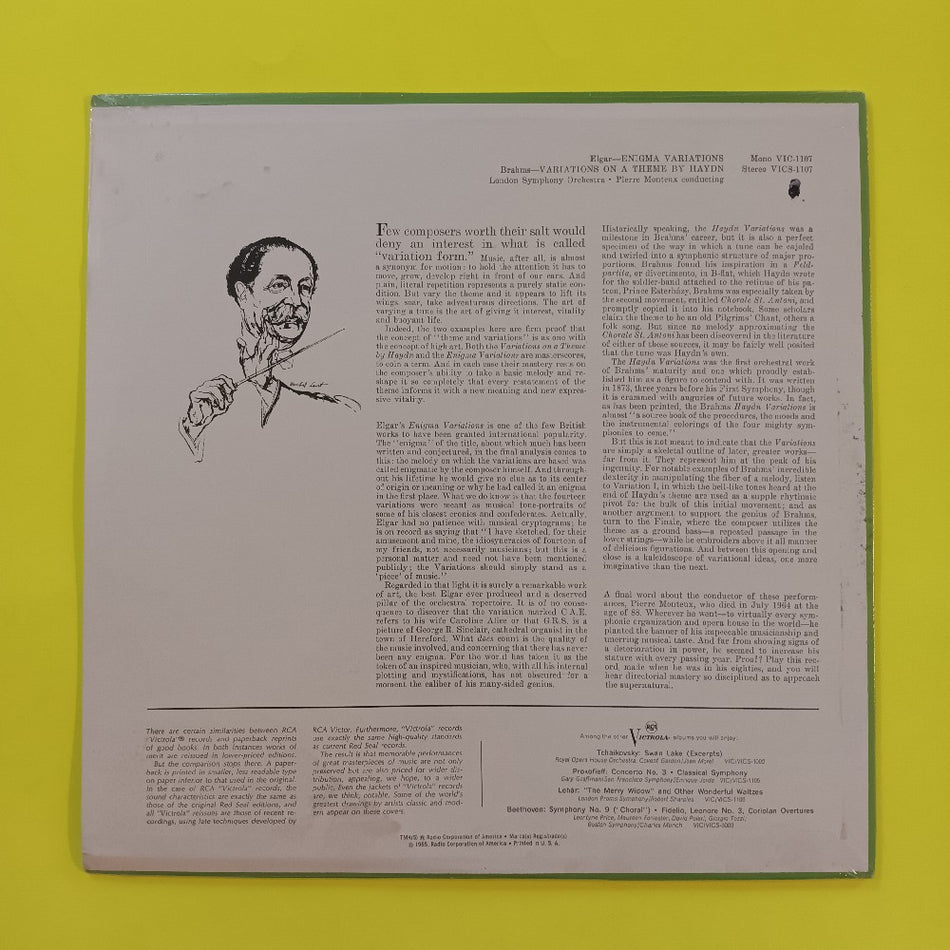 Pierre Monteux - Elgar: Enigma Variations / Brahms: Variations On A Theme By Haydn - 1965 - VICS-1107 - New - Sealed - Vinyl