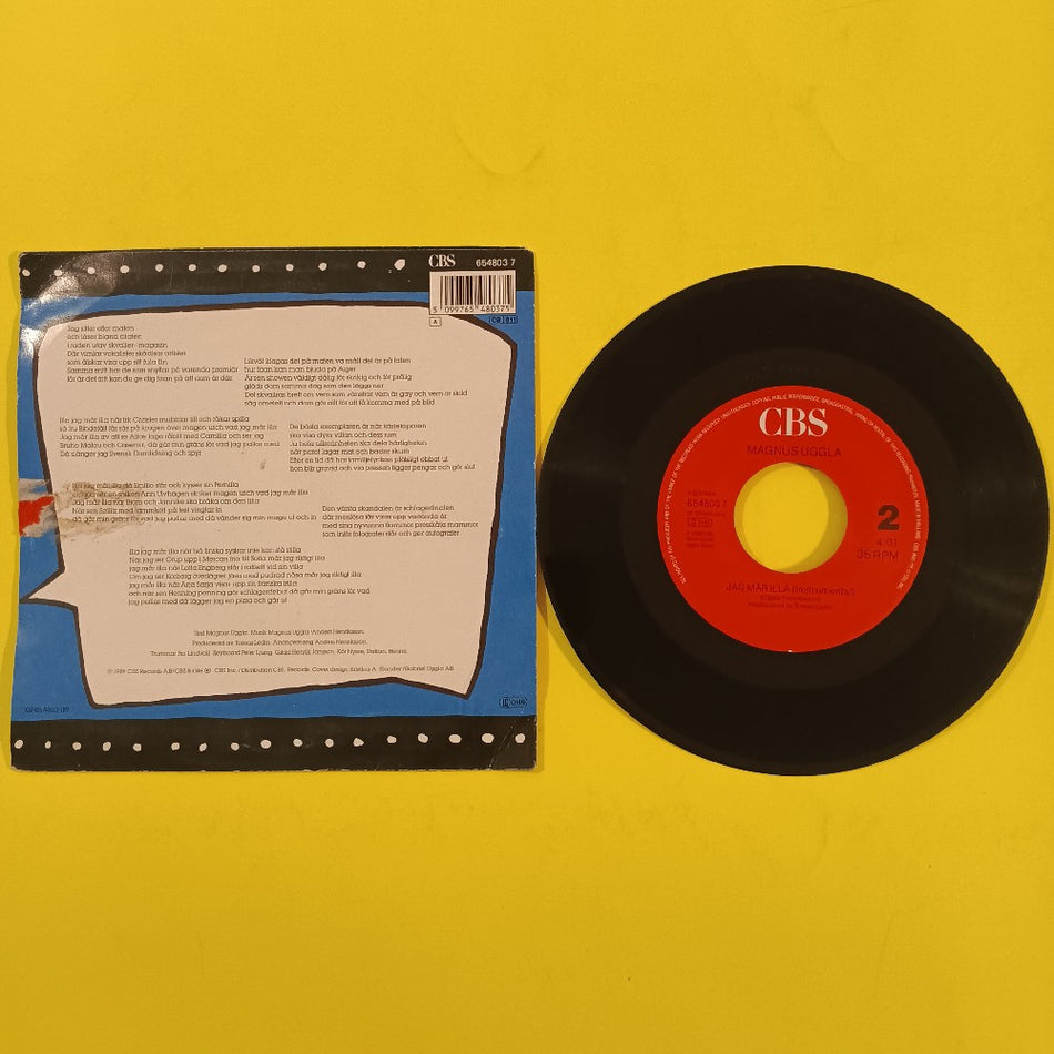Magnus Uggla - Jag Mår Illa HOLLAND 7"  - 1989 - 654803 7 - Used - VG++ - Vinyl