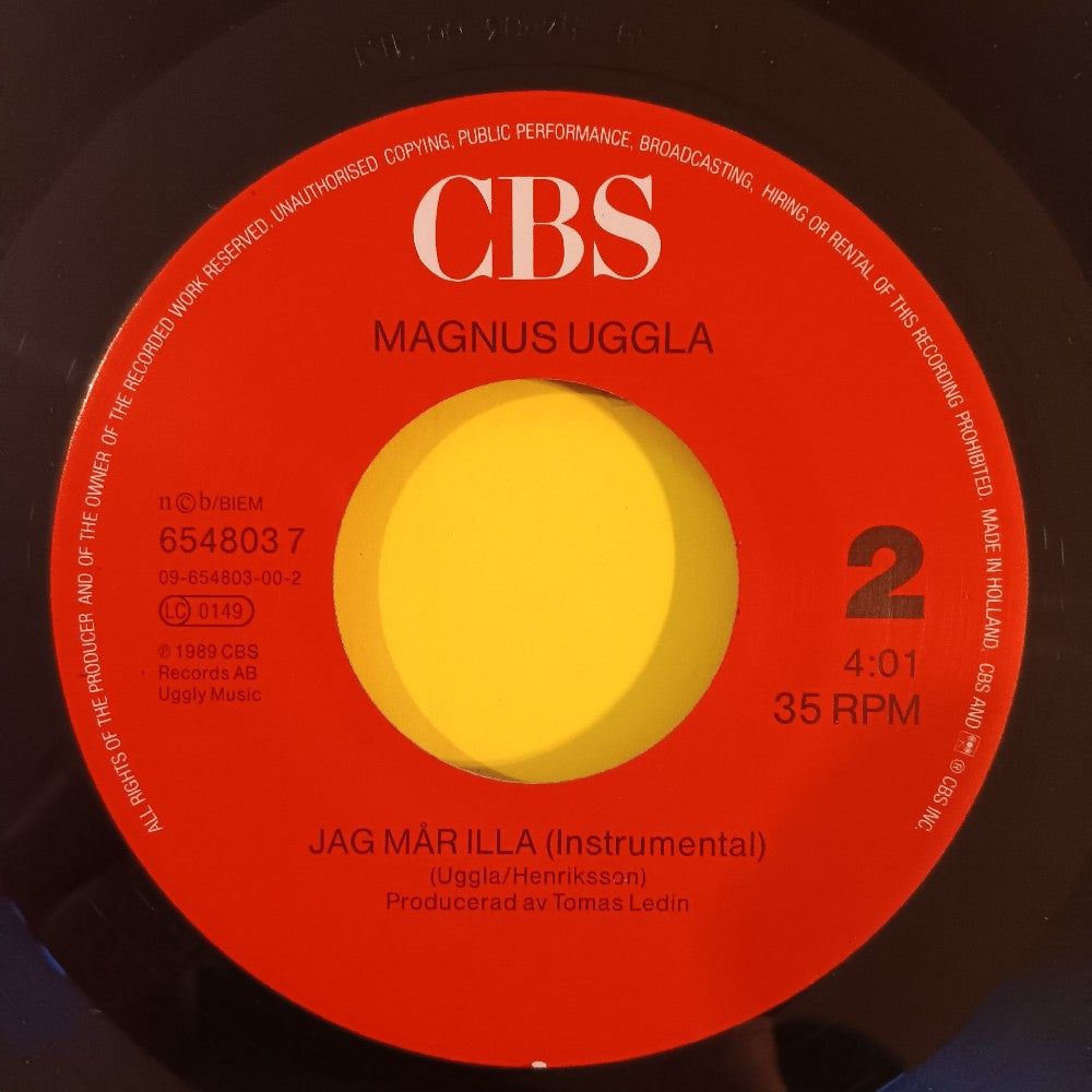 Magnus Uggla - Jag Mår Illa HOLLAND 7"  - 1989 - 654803 7 - Used - VG++ - Vinyl