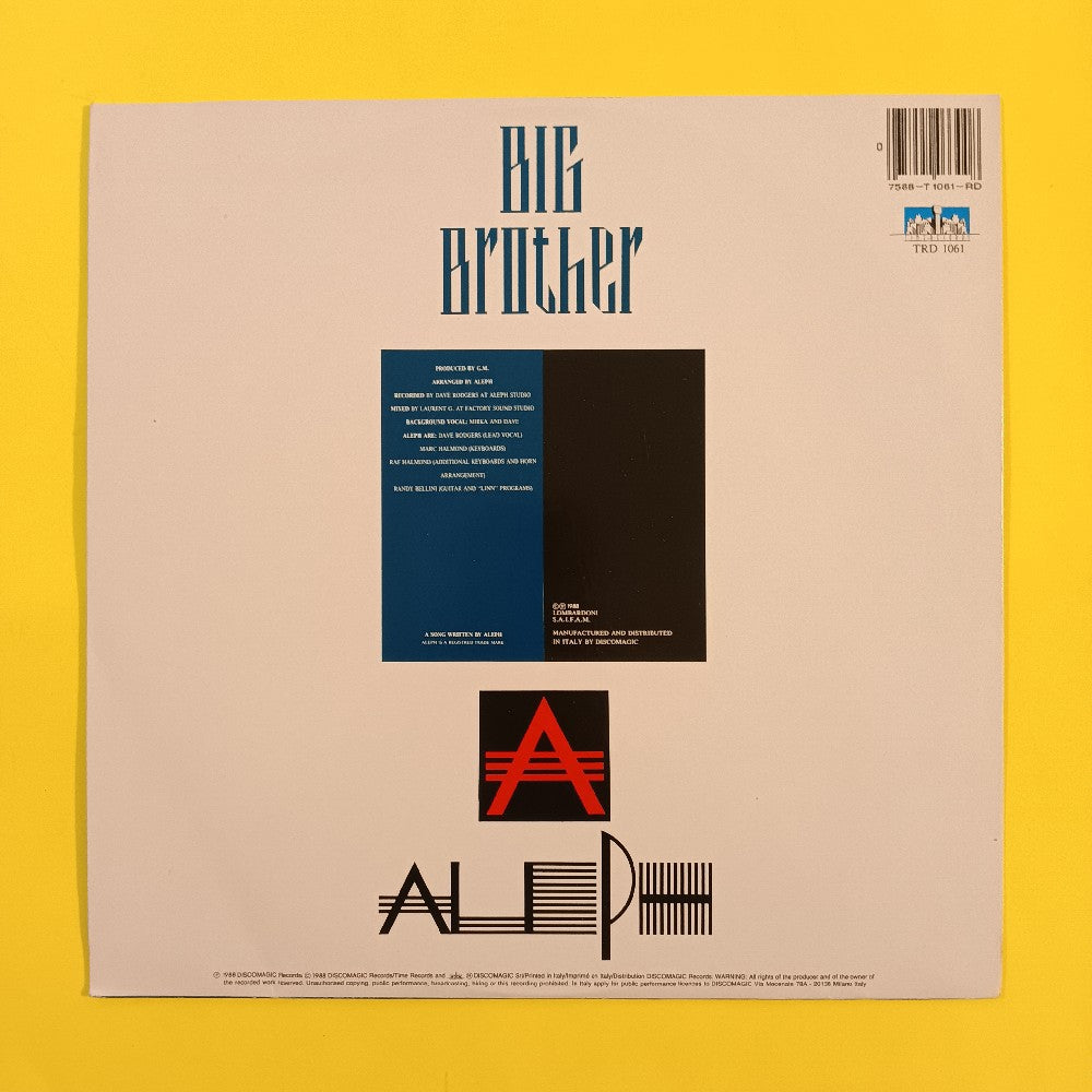 Aleph - Big Brother 12" ITALY ITALO-DISCO - 1988 - TRD 1061 - Used - VG++ - Vinyl