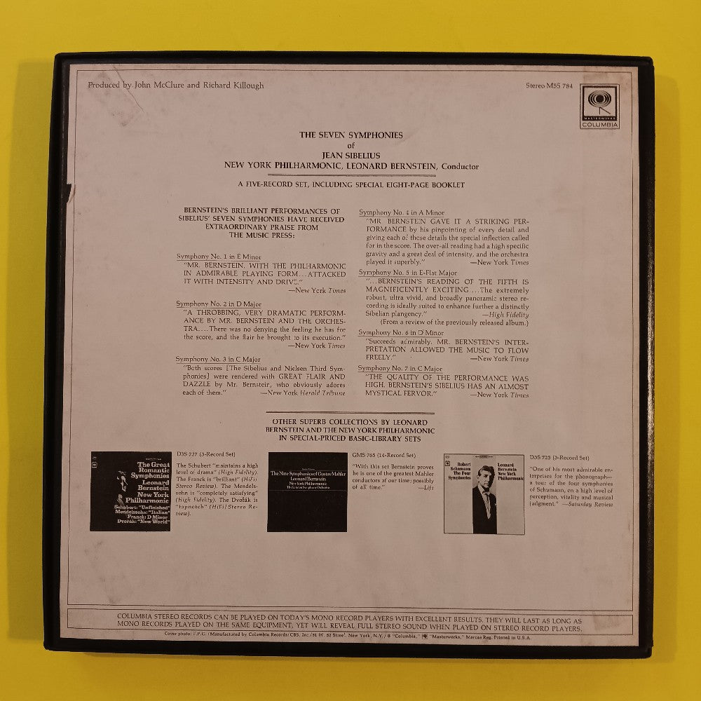 Leonard Bernstein - Sibelius The Seven Symphonies PROMO 5LP BOX - M5S 784 - Used - EX - Vinyl