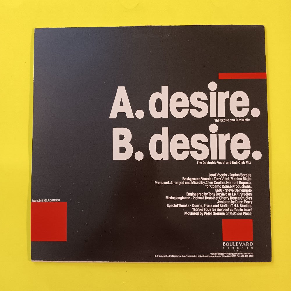 Yoh Yo - Desire 12" Canada - 1987 - BLVD030 - Used - EX - Vinyl