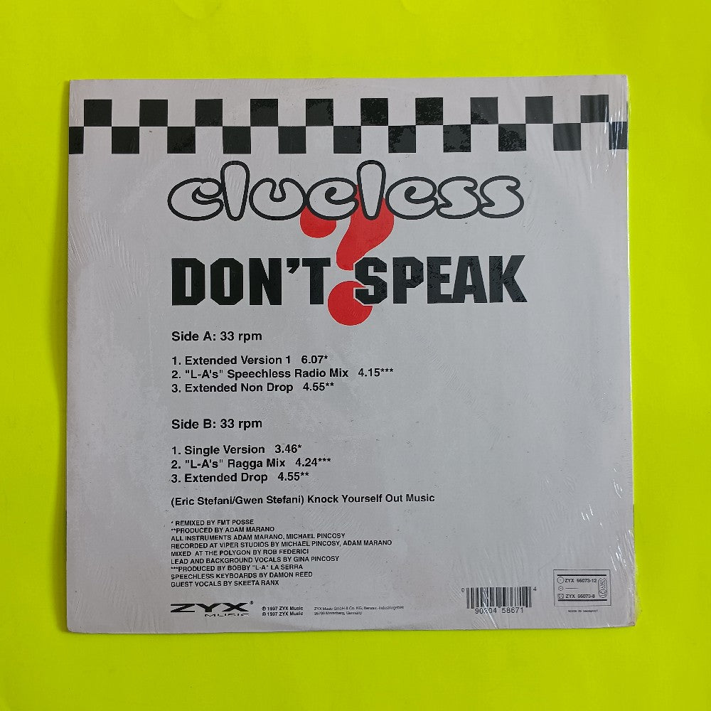 Clueless - Don't Speak GERMANY Euro-House 12" - 1997 - ZYX 66073-12 - New - Sealed - Vinyl