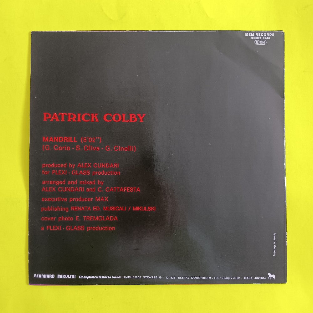 Patrick Colby - Mandrill GERMANY 12" Italo-Disco - 1986 - MEM 8040 - Used - EX - Vinyl