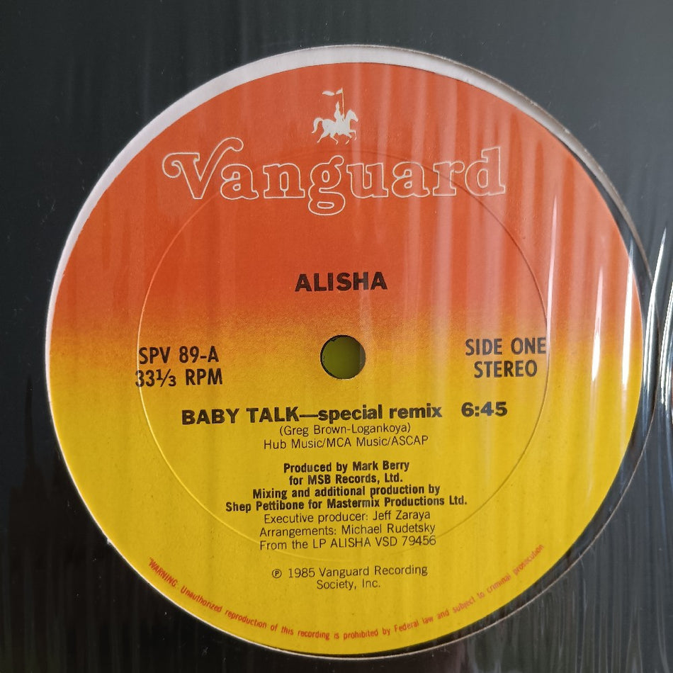 Alisha - Baby Talk Special Remix 12" - 1985 - SPV 89 - Used - VG++ - Vinyl