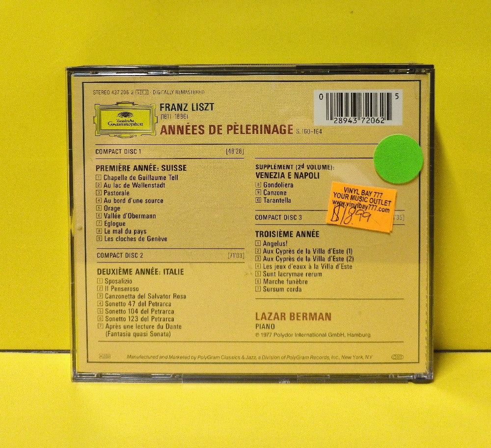 Liszt – Lazar Berman - Années De Pèlerinage (Gesamtaufnahme = Complete Recording = Enregistrement Intégral) - 437 206-2 - Used - VG++ - CDs - 3xCD Set