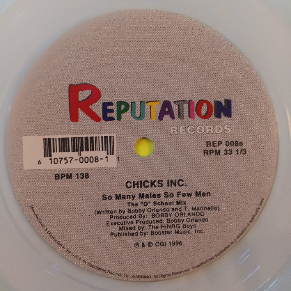 Chicks Inc. - So Many Males So Few Men CLEAR 12" - 1996 - REP 008 - Used - NM - Vinyl