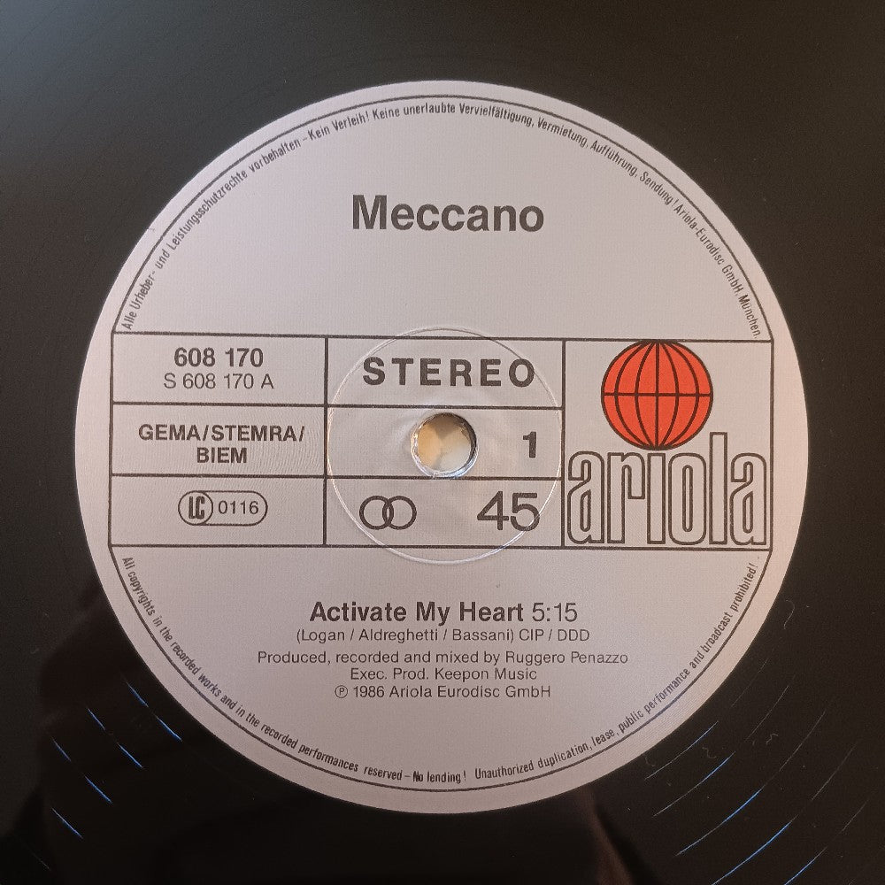 Meccano  - Activate My Heart GERMANY 12" Italo-Disco  - 1986 - 608 170 - Used - VG++ - Vinyl