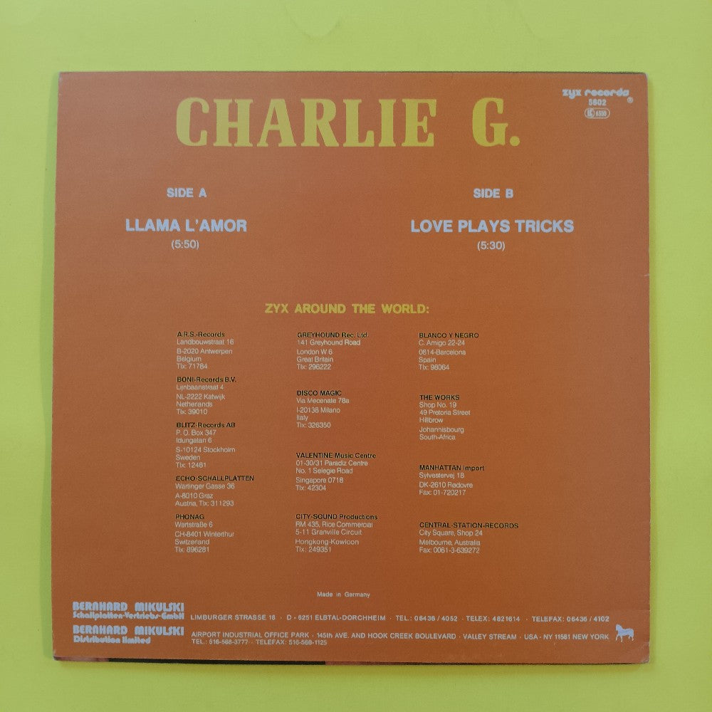 Charlie G - Llama L'Amor GERMANY 12" Euro-Disco - 1987 - ZYX 5602 - Used - EX - Vinyl