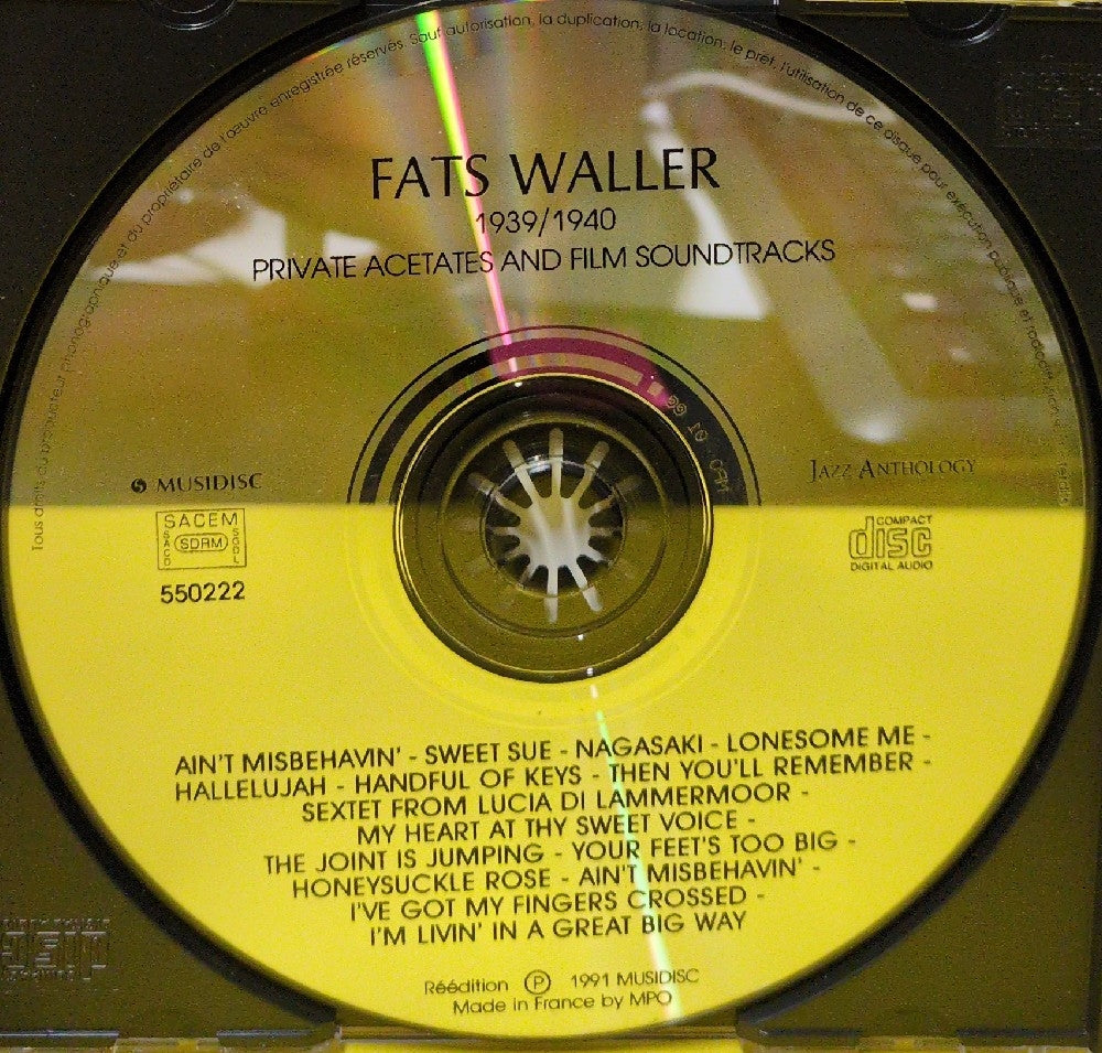 Fats Waller - 1939/1940 - Private Acetates And Film Soundtracks - 1992 - 550222 - Used - VG++ - CDs - France Import