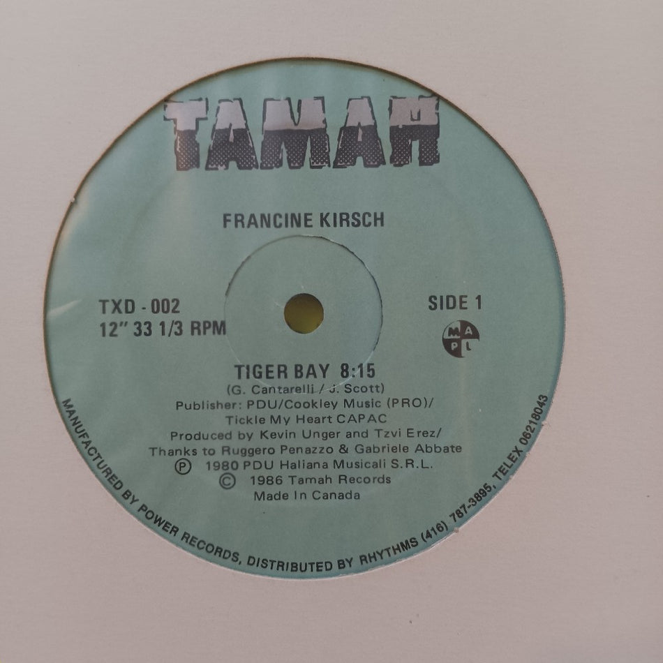 Francine Kirsch - Tiger Bay ITALO-DISCO 12" - 1986 - TXD 002 - Used - Sealed - Vinyl