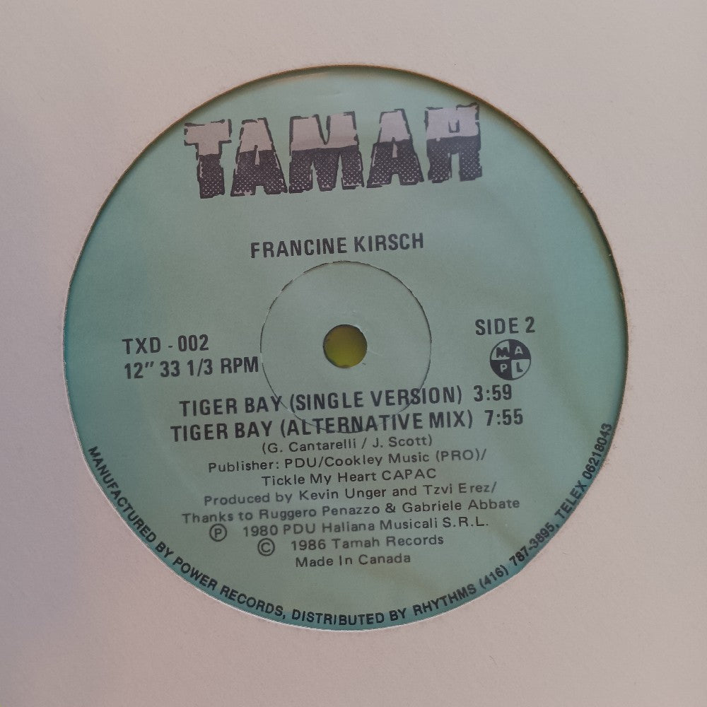 Francine Kirsch - Tiger Bay ITALO-DISCO 12" - 1986 - TXD 002 - Used - Sealed - Vinyl