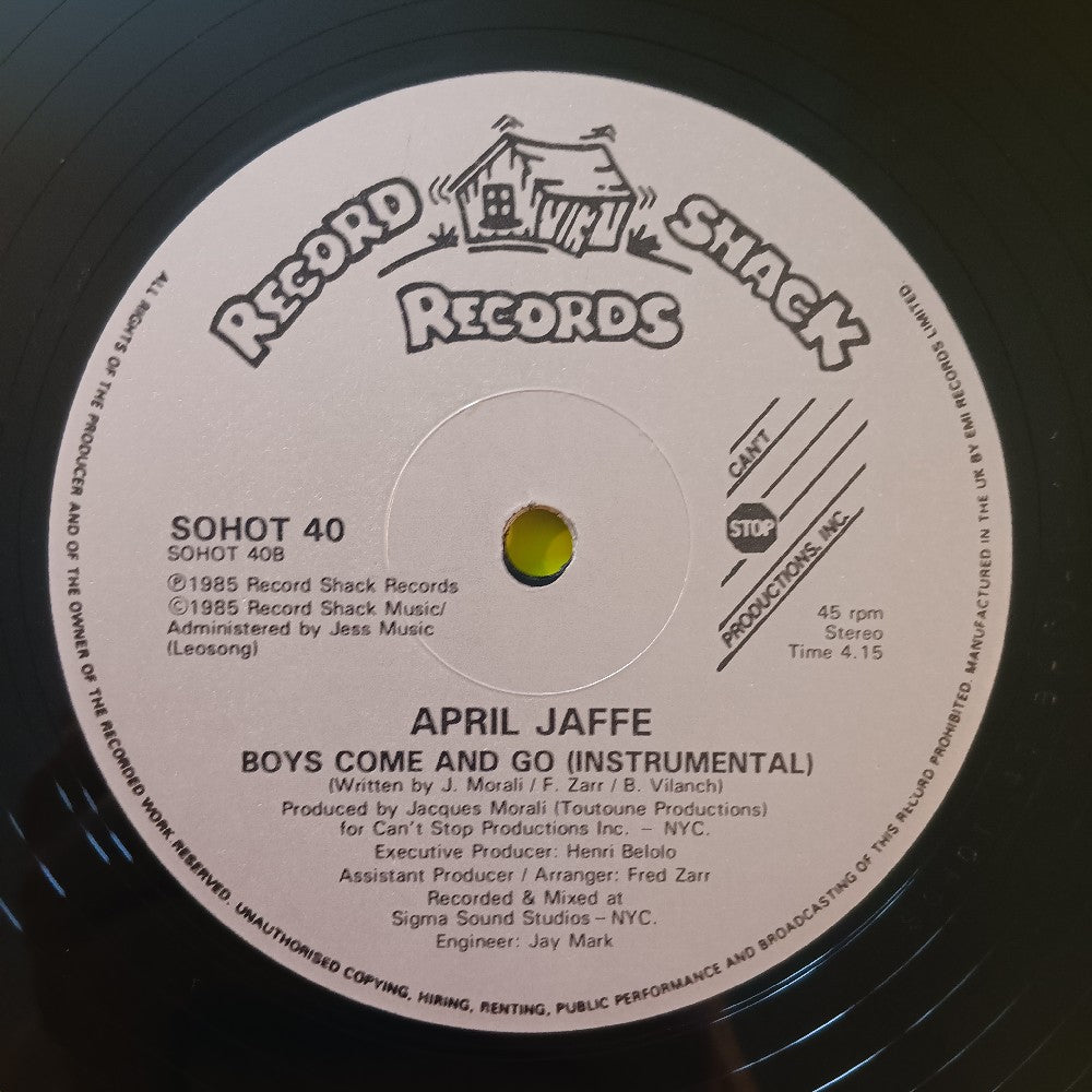April Jaffe - Boys Come And Go EURO-DISCO 12" - 1985 - SOHOT 40 - Used - VG++ - Vinyl