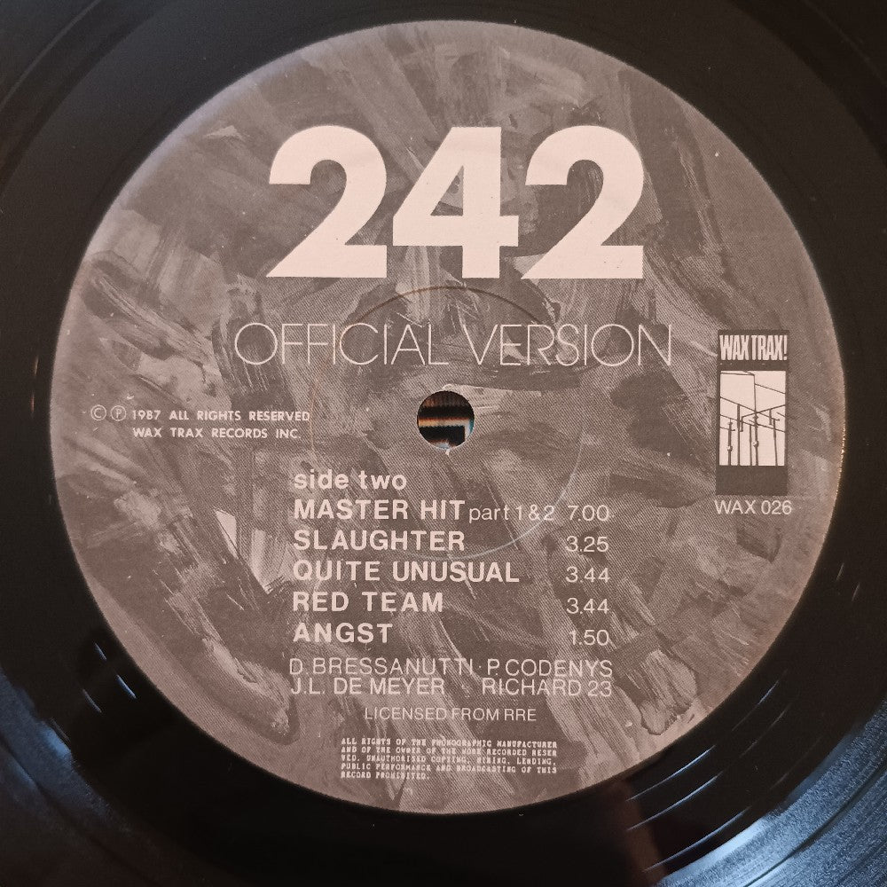 Front 242 - Official Version 12" - 1987 - WAX026 - Used - VG++ - Vinyl