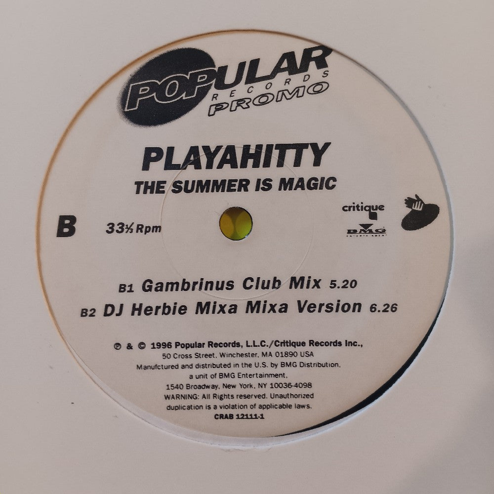 Playahitty  - The Summer Is Magic PROMO 12" - 1996 - CRAB 12111-1 - Used - VG++ - Vinyl