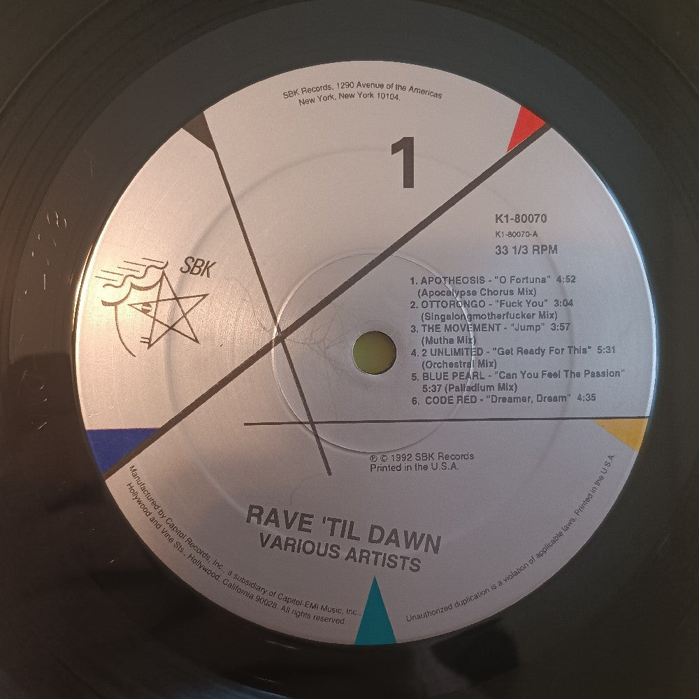 Various - Rave 'Til Dawn - 1992 - K1-80070 - Used - VG+ - Vinyl