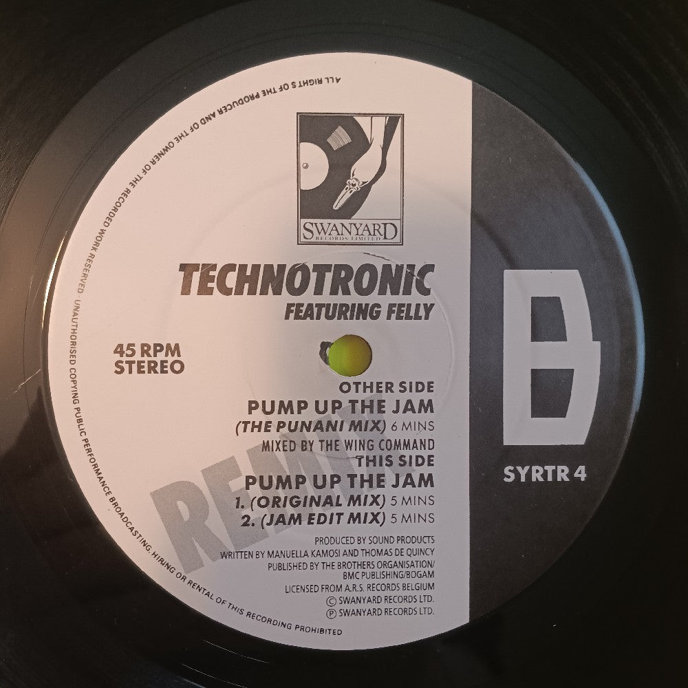 Technotronic Feat Felly - Pump Up The Jam (Remix) 12" UK - 1989 - SYRTR 4 - Used - VG+ - Vinyl