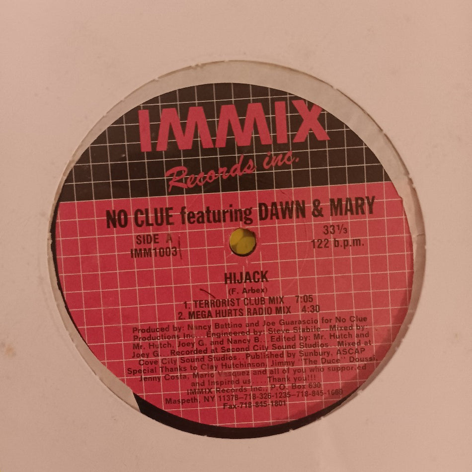 No Clue Ft. Dawn & Mary - Hijack 12" - 1990 - IMM 1003 - New - Sealed - Vinyl