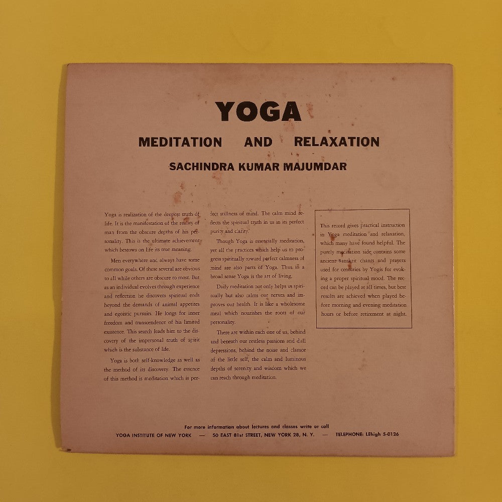 Sachin Majumdar - Yoga Meditation & Relaxation - 1959 - URL 333 - Used - VG+ - Vinyl